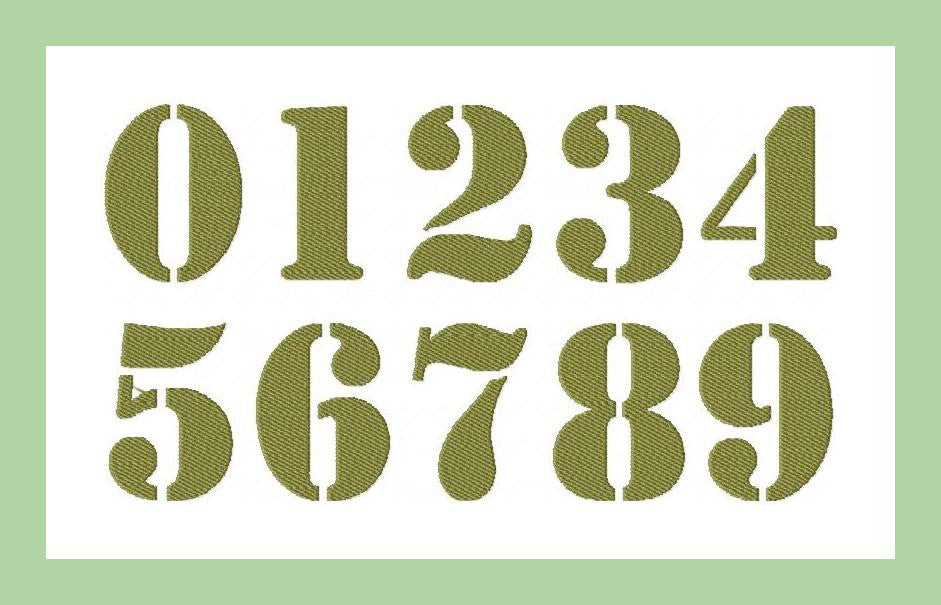 Military stencil font. Stencil alphabet with numbers in retro army