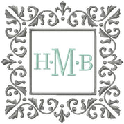 Square Damask Monogram Frame Machine Embroidery Design