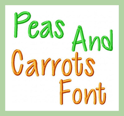 Peas and Carrots Font -comes in 1 and 2 inch sizes with numbers  Machine Embroidery Font -