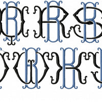 VINTAGE BAROQUE INTERLOCKING MONOGRAM FONT - SET "B" 3 AND 4 INCH SIZE