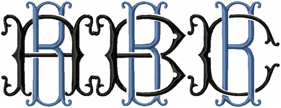 VINTAGE BAROQUE INTERLOCKING MONOGRAM FONT - SET "B" 3 AND 4 INCH SIZE