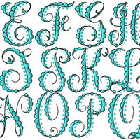 Scallop Dot Monogram Font - Machine Embroidery Font 2.5, and 4 inch size
