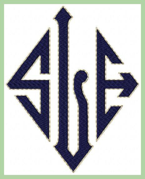 Sharp Diamond Monogram Font - Fill Stitch with red word outline stitch ...
