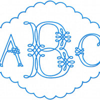 Piping Monogram Set - 5.25" Center with 3" side letters - comes with 13 frames  Machine embroidery Monogram Font