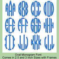 Oval 3 Letter Monogram Font -comes in 2.5 and 3 inch Sizes with 3 frames