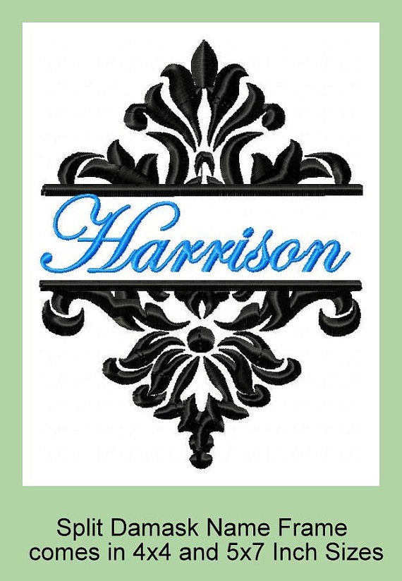 Split Damask Name Frame - Comes in 4x4 and 5x7 Sizes