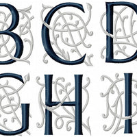 Mia Bella Monogram Font - Comes in 3.5 inch size 2 color Machine Embroidery Font